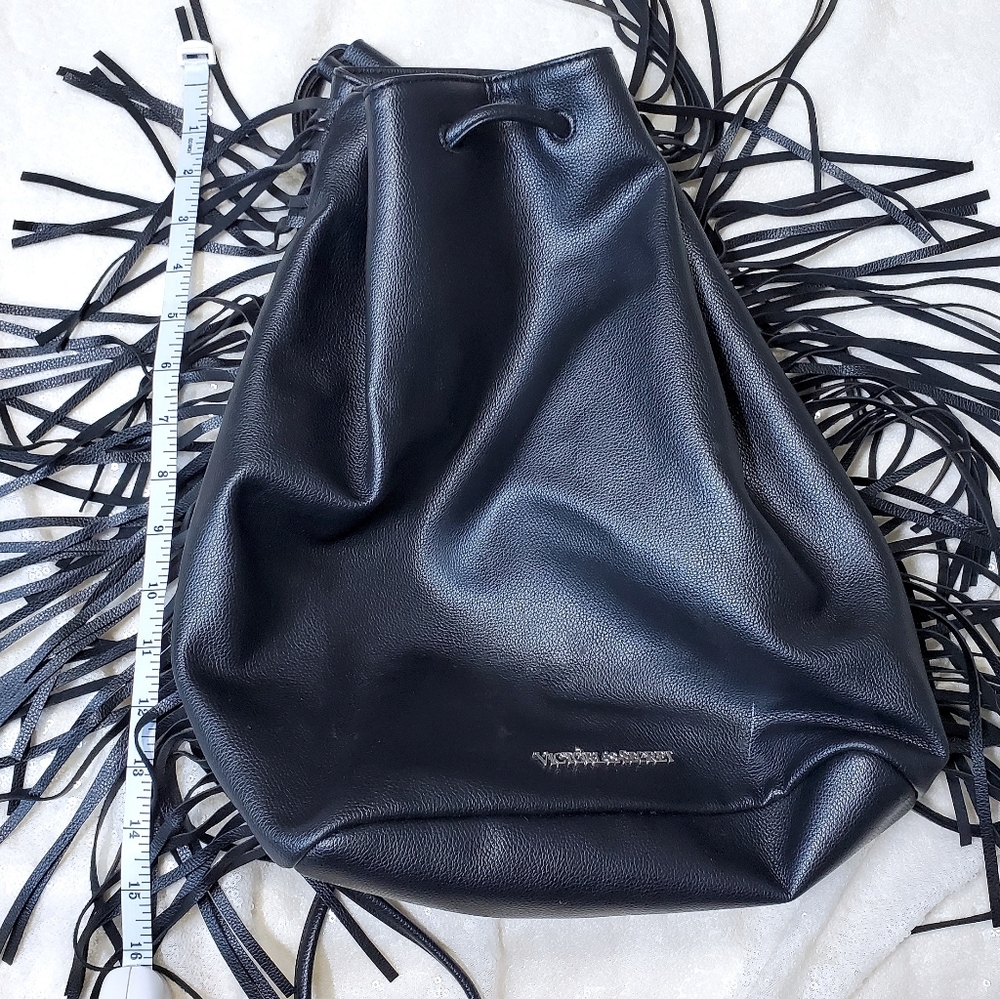 CLOSET CLOSING ~~ Victoria Secret Faux Leather Fringe Backpack Black - Picture 2 of 8